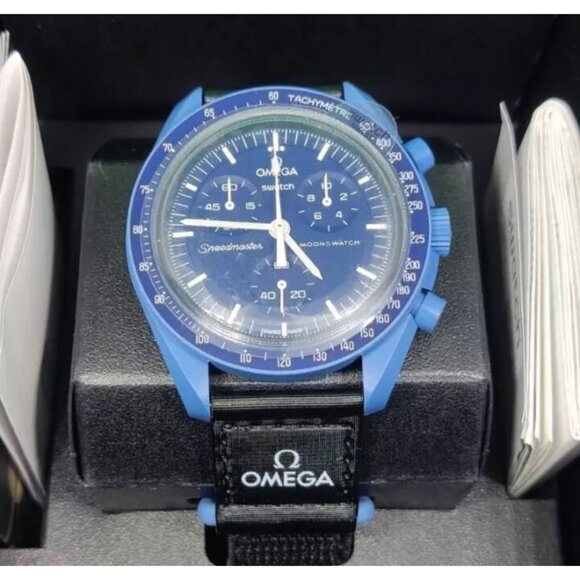 Authentic OMEGA X SWATCH Bioceramic MoonSwatch Mission to Neptune Blue Unisex - Picture 1 of 13